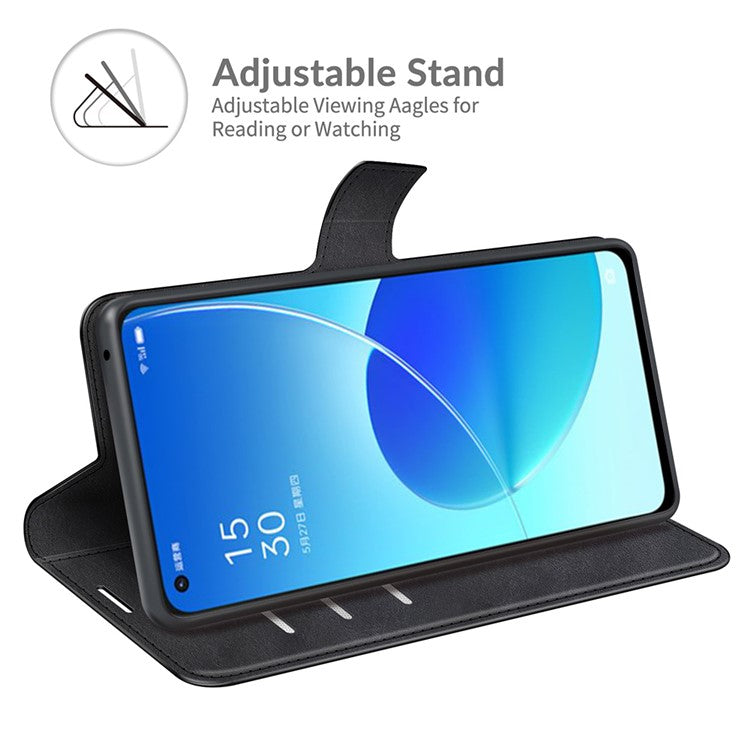 Magnetic Square Clasp Leather Stand Case Cover with Wallet for Oppo Reno6 5G - Black