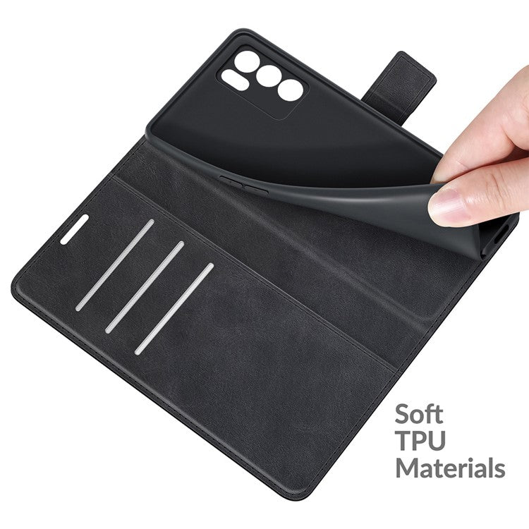 Magnetic Square Clasp Leather Stand Case Cover with Wallet for Oppo Reno6 5G - Black