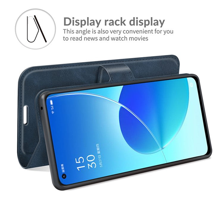 Magnetic Square Clasp Leather Stand Case Cover with Wallet for Oppo Reno6 5G - Blue