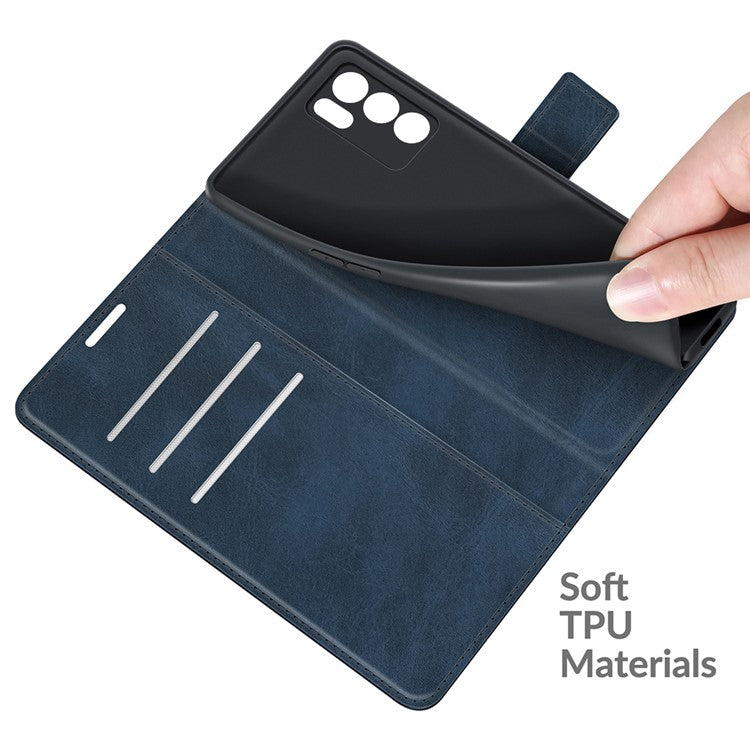 Magnetic Square Clasp Leather Stand Case Cover with Wallet for Oppo Reno6 5G - Blue