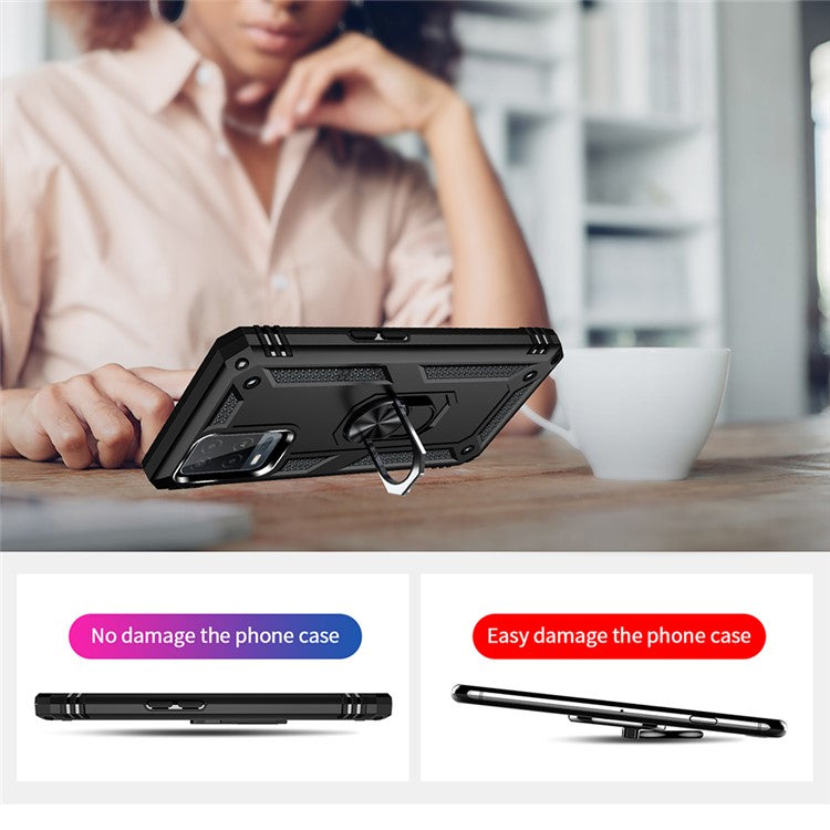PC + TPU + Metal Hybrid Case Shockproof Phone Cover with Finger Ring Kickstand for Oppo A54 4G - Black