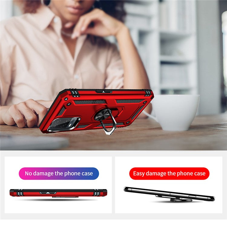 PC + TPU + Metal Hybrid Case Shockproof Phone Cover with Finger Ring Kickstand for Oppo A54 4G - Red