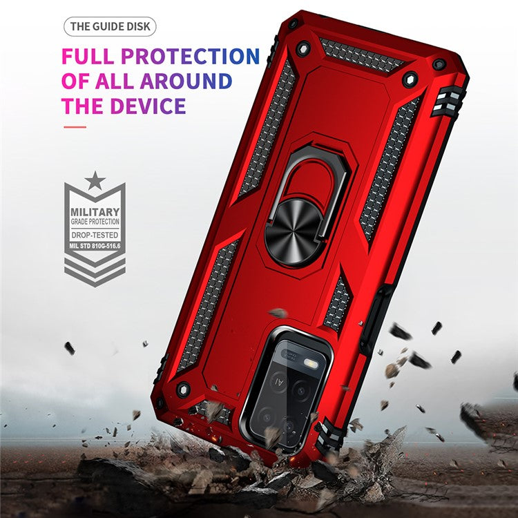 PC + TPU + Metal Hybrid Case Shockproof Phone Cover with Finger Ring Kickstand for Oppo A54 4G - Red