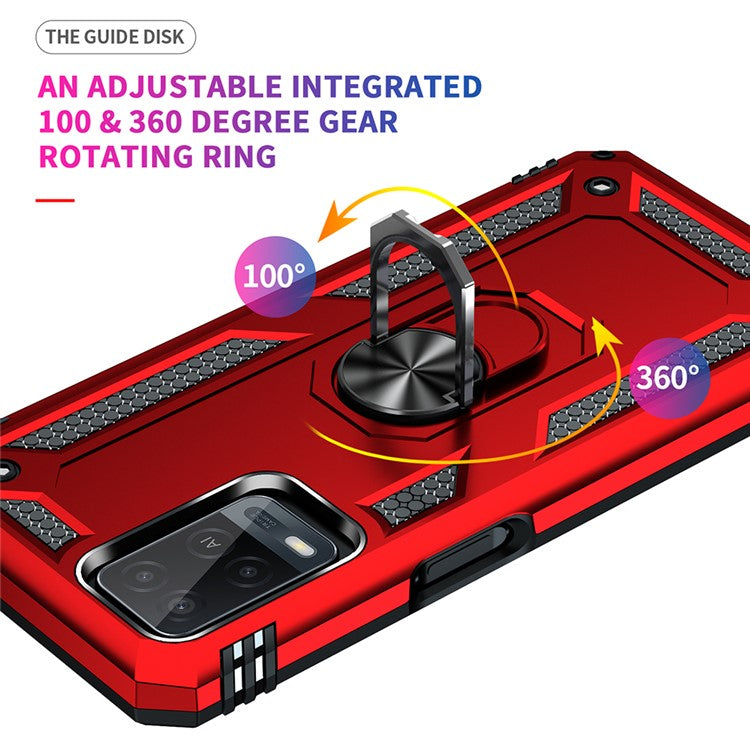 PC + TPU + Metal Hybrid Case Shockproof Phone Cover with Finger Ring Kickstand for Oppo A54 4G - Red