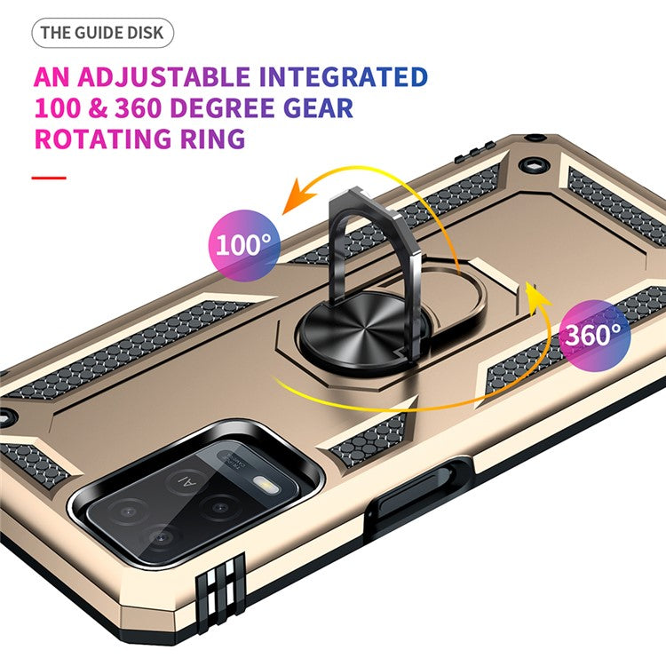 PC + TPU + Metal Hybrid Case Shockproof Phone Cover with Finger Ring Kickstand for Oppo A54 4G - Gold