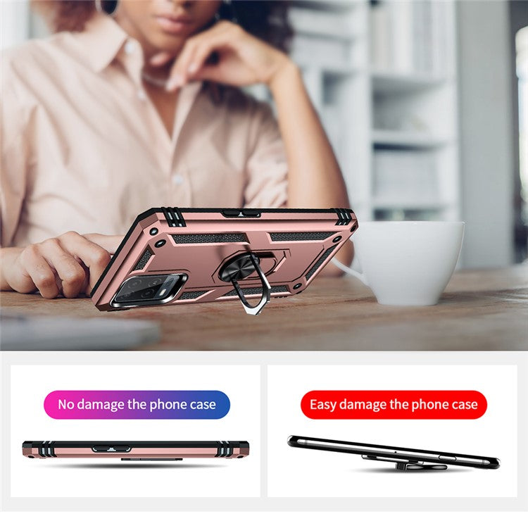PC + TPU + Metal Hybrid Case Shockproof Phone Cover with Finger Ring Kickstand for Oppo A54 4G - Rose Gold