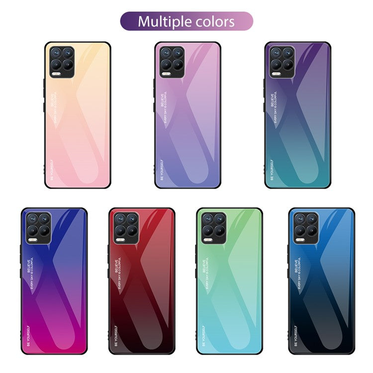 For Realme 8 / 8 Pro Gradient Design Case Anti-Scratch Tempered Glass Phone Cover - Cyan / Blue