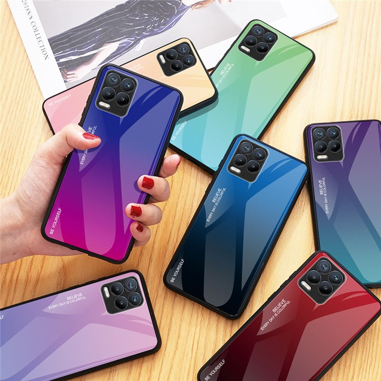 For Realme 8 / 8 Pro Gradient Design Case Anti-Scratch Tempered Glass Phone Cover - Cyan / Blue