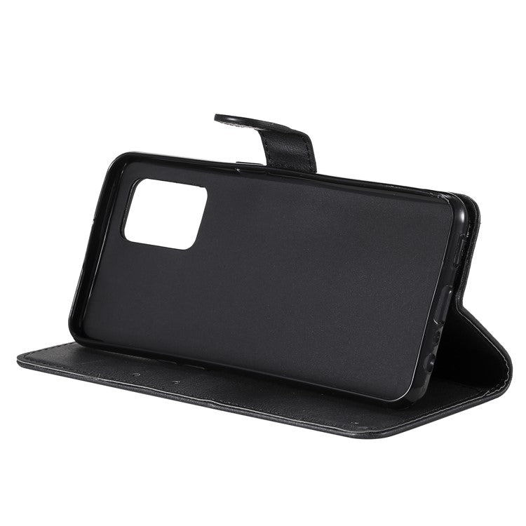KT Leather Series-2 Plain Wallet Leather Phone Stand Shell with Strap for Oppo A74 4G/F19 4G - Black