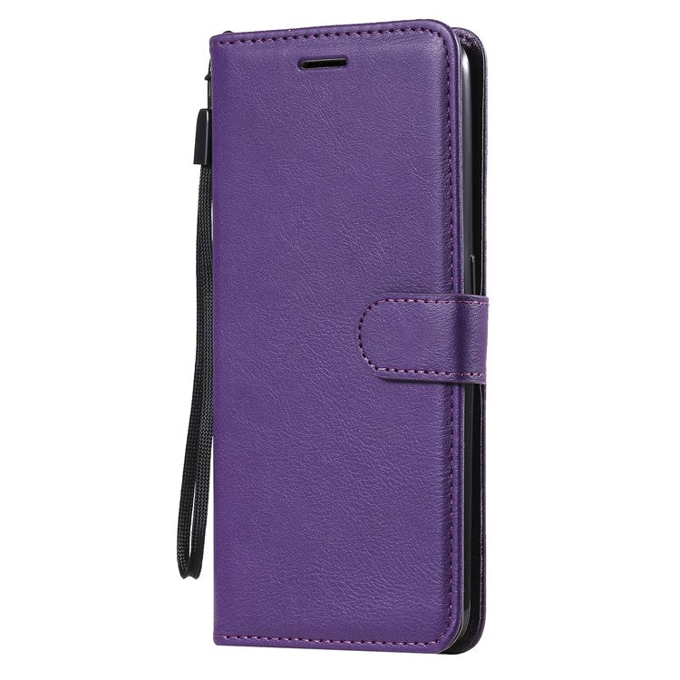KT Leather Series-2 Plain Wallet Leather Phone Stand Shell with Strap for Oppo A74 4G/F19 4G - Purple