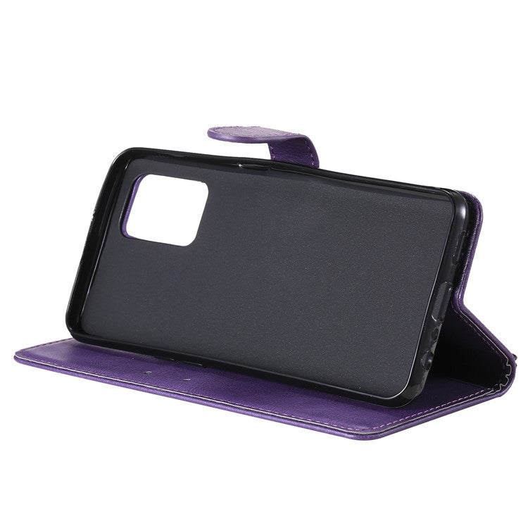 KT Leather Series-2 Plain Wallet Leather Phone Stand Shell with Strap for Oppo A74 4G/F19 4G - Purple