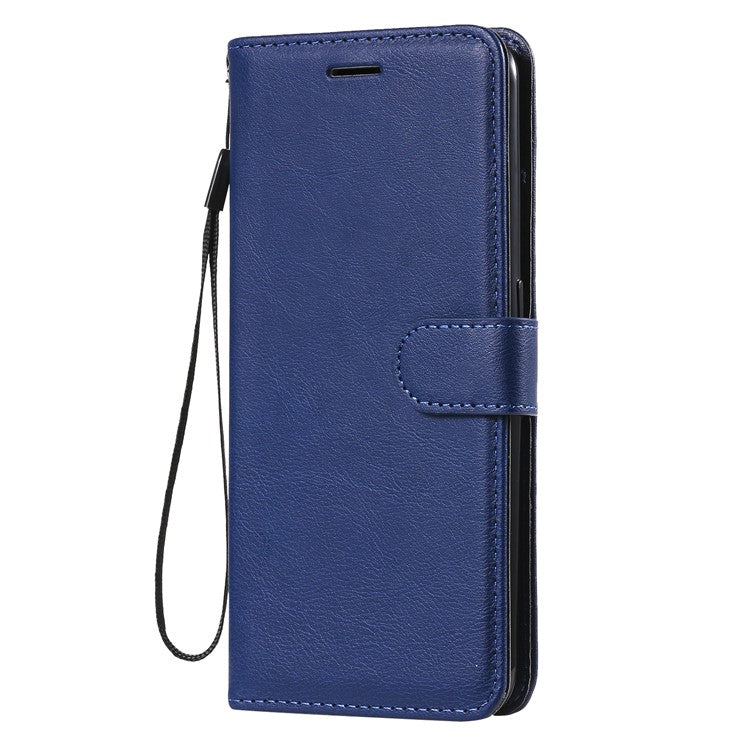 KT Leather Series-2 Plain Wallet Leather Phone Stand Shell with Strap for Oppo A74 4G/F19 4G - Blue