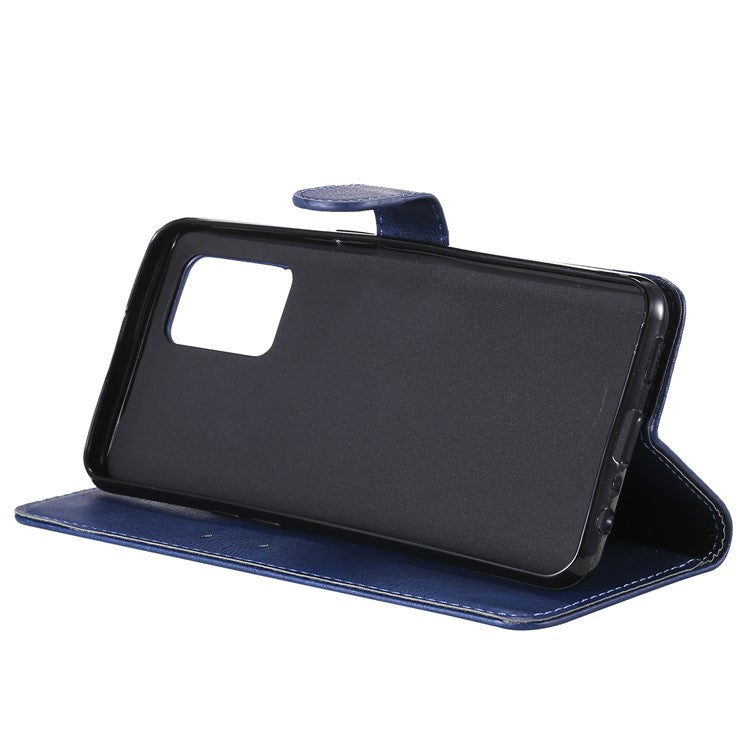 KT Leather Series-2 Plain Wallet Leather Phone Stand Shell with Strap for Oppo A74 4G/F19 4G - Blue