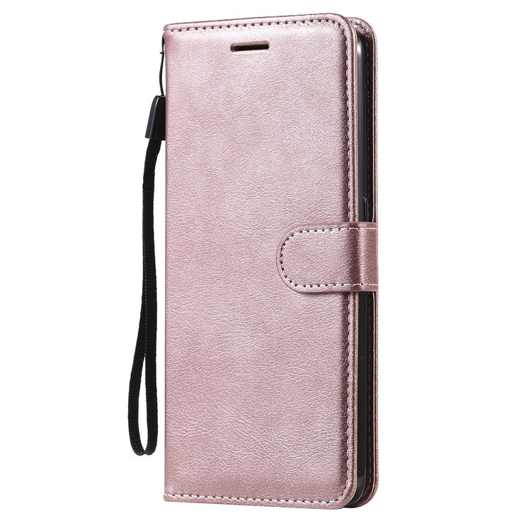 KT Leather Series-2 Plain Wallet Leather Phone Stand Shell with Strap for Oppo A74 4G/F19 4G - Rose Gold