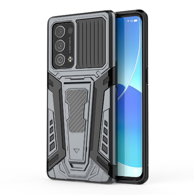 Kickstand Design PC + TPU Car Style Full Protective Hybrid Cover Case for Oppo Reno6 Pro+ 5G/Pro 5G (Snapdragon) - Grey