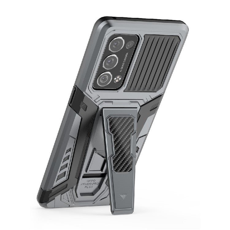 Kickstand Design PC + TPU Car Style Full Protective Hybrid Cover Case for Oppo Reno6 Pro+ 5G/Pro 5G (Snapdragon) - Grey