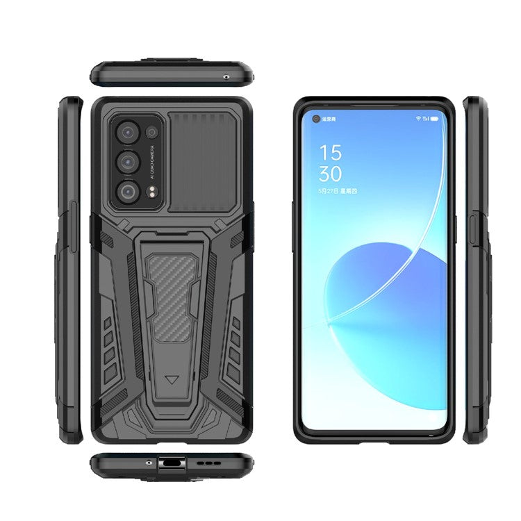 Kickstand Design PC + TPU Car Style Full Protective Hybrid Cover Case for Oppo Reno6 Pro+ 5G/Pro 5G (Snapdragon) - Grey