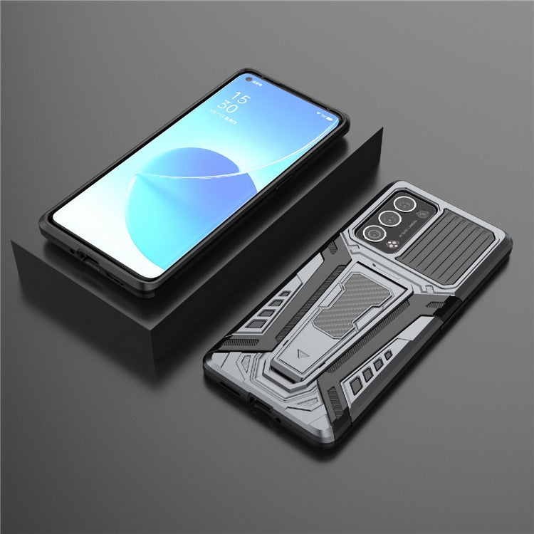 Kickstand Design PC + TPU Car Style Full Protective Hybrid Cover Case for Oppo Reno6 Pro+ 5G/Pro 5G (Snapdragon) - Grey