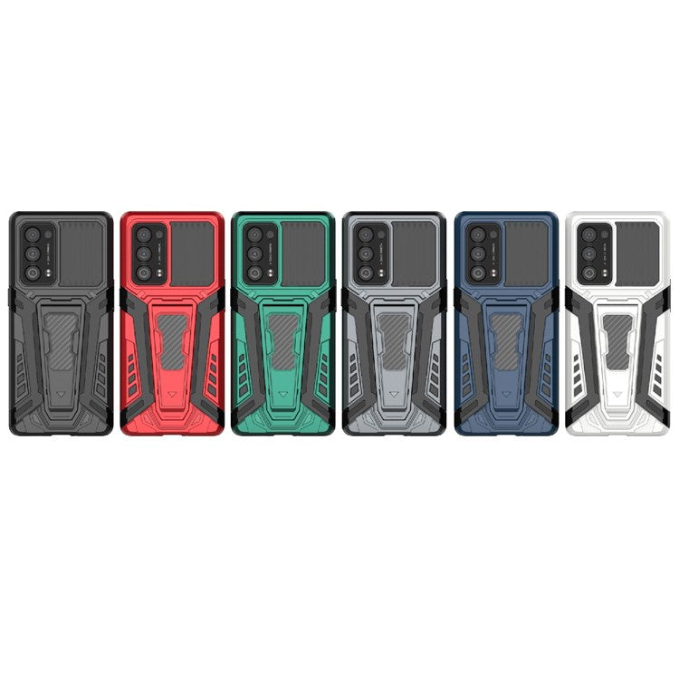 Kickstand Design PC + TPU Car Style Full Protective Hybrid Cover Case for Oppo Reno6 Pro+ 5G/Pro 5G (Snapdragon) - Blue