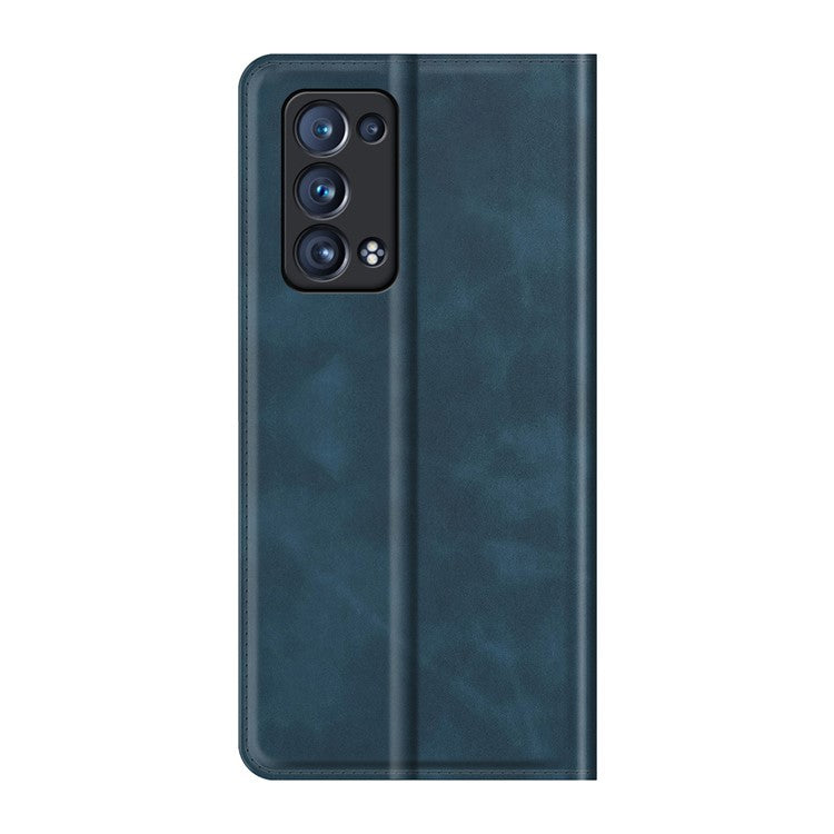 Skin-touch Feeling Strong Magnet Folio Wallet Protective Phone Case for Oppo Reno6 Pro+ 5G/Pro 5G (Snapdragon) - Blue