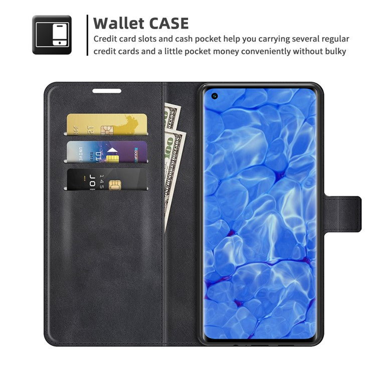 Magnetic Square Clasp Leather Wallet Stand Phone Case for Oppo Reno6 Pro+ 5G/Pro 5G (Snapdragon) - Black