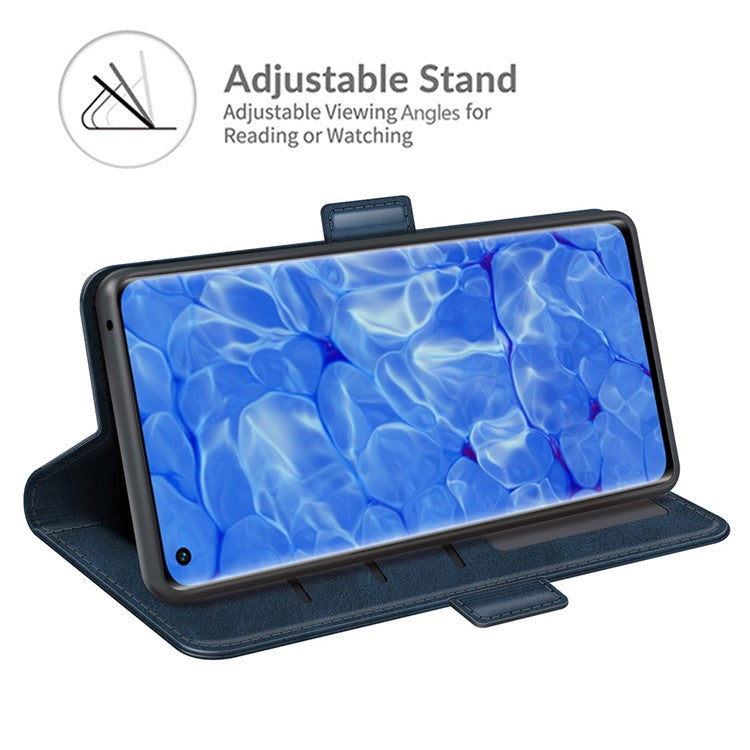 Magnetic Clasp Closure Full Protection PU Leather Phone Stand Case for Oppo Reno6 Pro+ 5G/Pro 5G (Snapdragon) - Blue