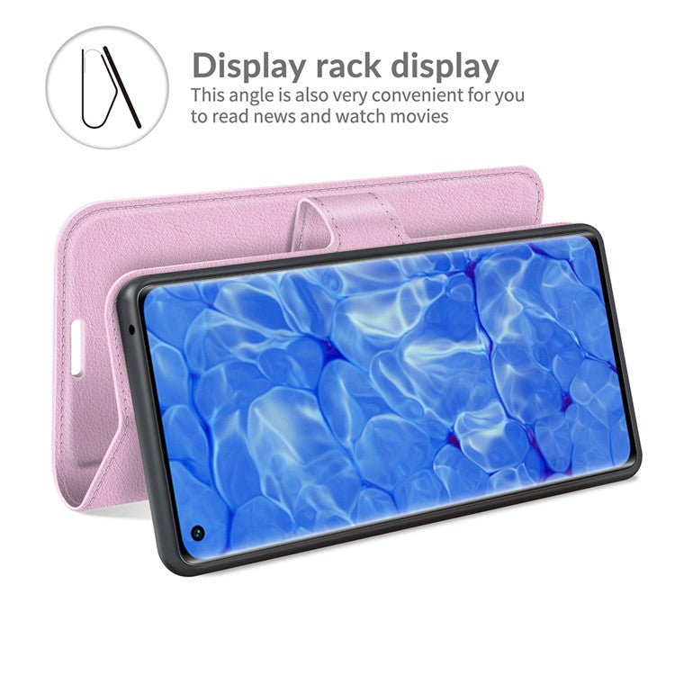 Litchi Texture Leather Wallet Phone Case Protector with Stand for Oppo Reno6 Pro+ 5G/Pro 5G (Snapdragon) - Pink