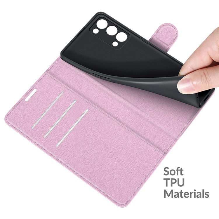 Litchi Texture Leather Wallet Phone Case Protector with Stand for Oppo Reno6 Pro+ 5G/Pro 5G (Snapdragon) - Pink