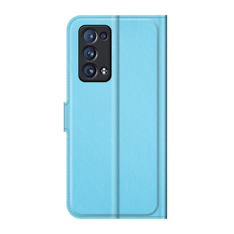Litchi Texture Leather Wallet Phone Case Protector with Stand for Oppo Reno6 Pro+ 5G/Pro 5G (Snapdragon) - Blue