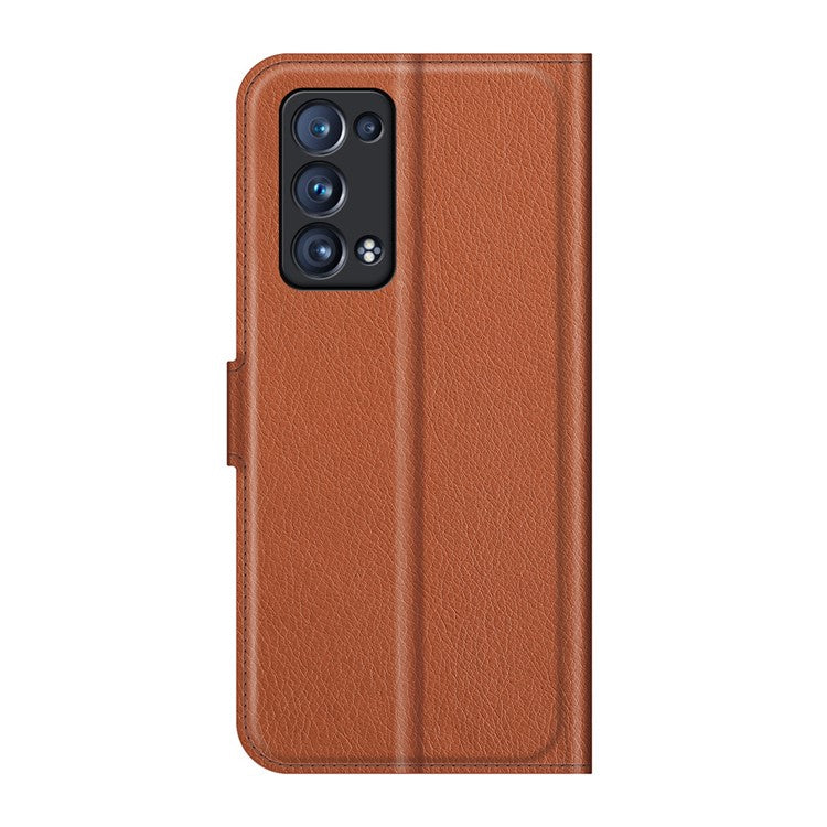 Litchi Texture Leather Wallet Phone Case Protector with Stand for Oppo Reno6 Pro+ 5G/Pro 5G (Snapdragon) - Brown