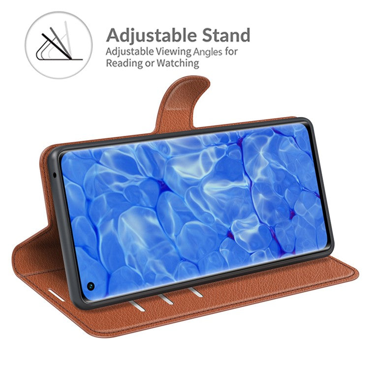 Litchi Texture Leather Wallet Phone Case Protector with Stand for Oppo Reno6 Pro+ 5G/Pro 5G (Snapdragon) - Brown