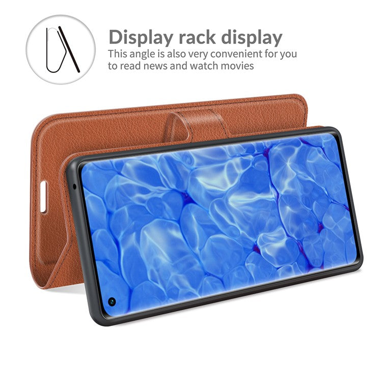 Litchi Texture Leather Wallet Phone Case Protector with Stand for Oppo Reno6 Pro+ 5G/Pro 5G (Snapdragon) - Brown
