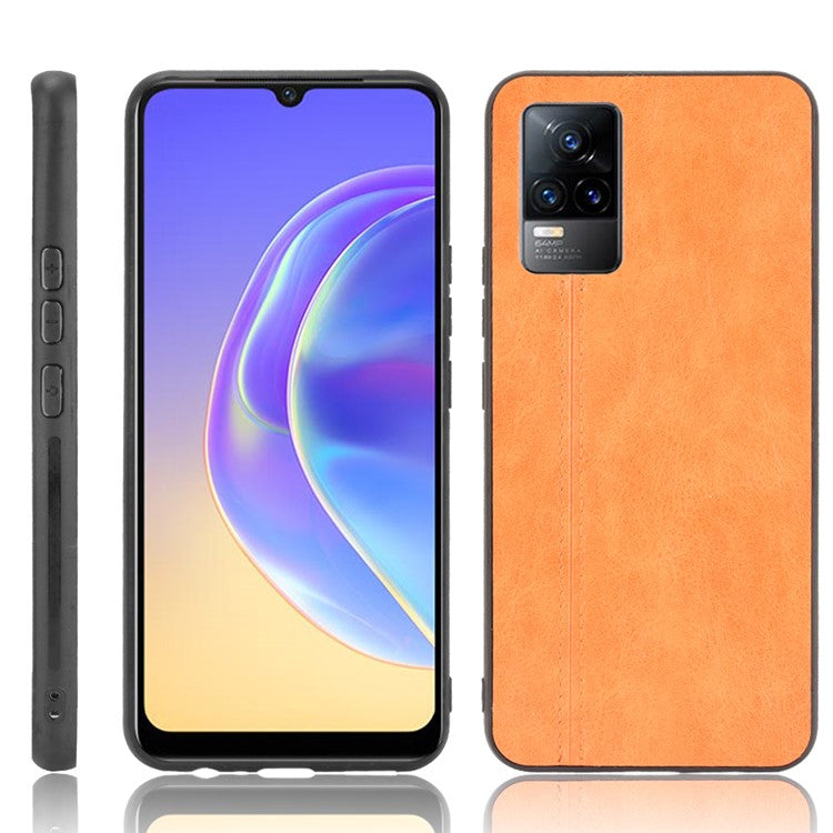Stitching Line Design Leather Coated PC + TPU Phone Back Case Shell for vivo V21e 4G / Y73 2021 - Brown