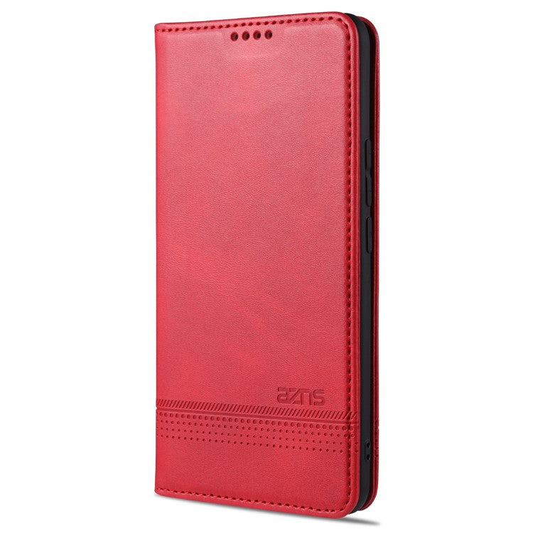 AZNS Auto-absorbed Magnetic Leather Wallet Case Phone Stand Shell for vivo V21e 4G/Y73 (2021) - Red