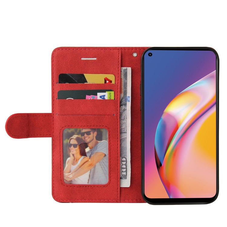 KT Leather Series-1 Bi-color Splicing Design for Oppo A94 / A94 5G / F19 Pro / A95 5G, Skin Touch Feeling PU Leather Wallet Case Flip Cover with Wrist Strap - Red
