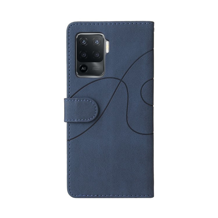 KT Leather Series-1 Bi-color Splicing Design for Oppo A94 / A94 5G / F19 Pro / A95 5G, Skin Touch Feeling PU Leather Wallet Case Flip Cover with Wrist Strap - Blue