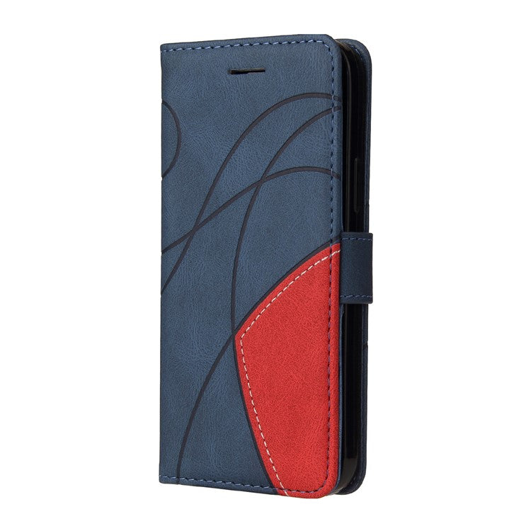 KT Leather Series-1 Bi-color Splicing Design for Oppo A94 / A94 5G / F19 Pro / A95 5G, Skin Touch Feeling PU Leather Wallet Case Flip Cover with Wrist Strap - Blue