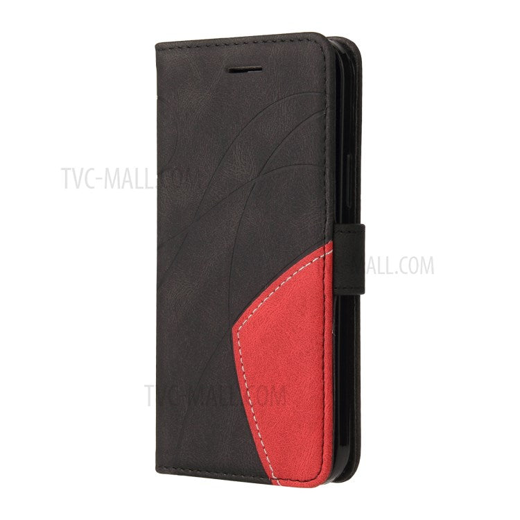 KT Leather Series-1 Bi-color Splicing Design for Oppo A94 / A94 5G / F19 Pro / A95 5G, Skin Touch Feeling PU Leather Wallet Case Flip Cover with Wrist Strap - Black