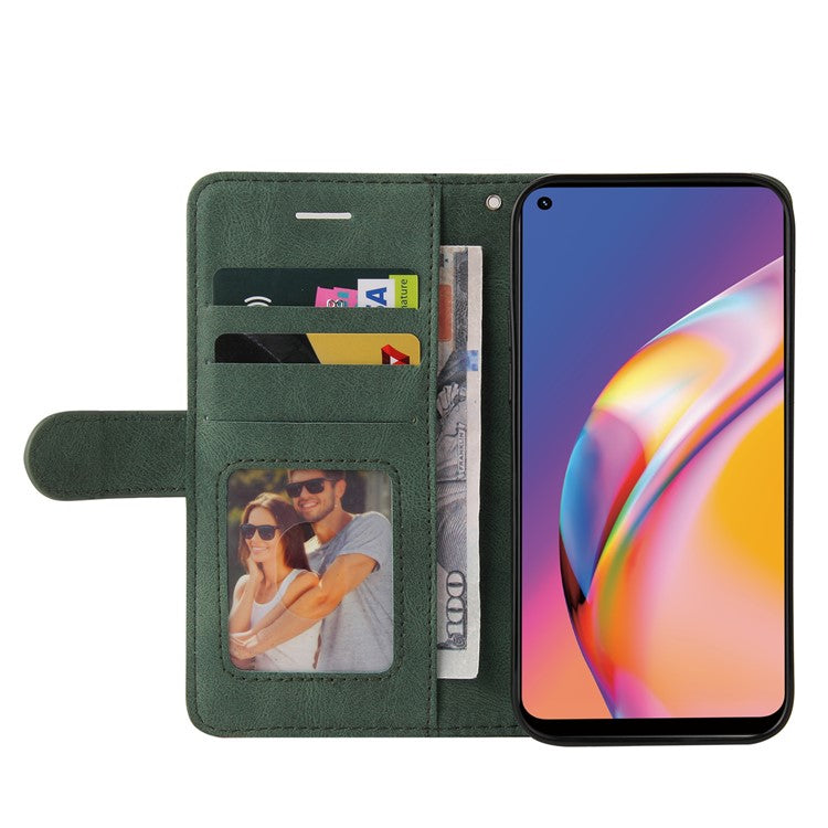KT Leather Series-1 Bi-color Splicing Design for Oppo A94 / A94 5G / F19 Pro / A95 5G, Skin Touch Feeling PU Leather Wallet Case Flip Cover with Wrist Strap - Green