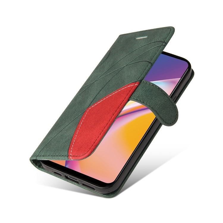 KT Leather Series-1 Bi-color Splicing Design for Oppo A94 / A94 5G / F19 Pro / A95 5G, Skin Touch Feeling PU Leather Wallet Case Flip Cover with Wrist Strap - Green