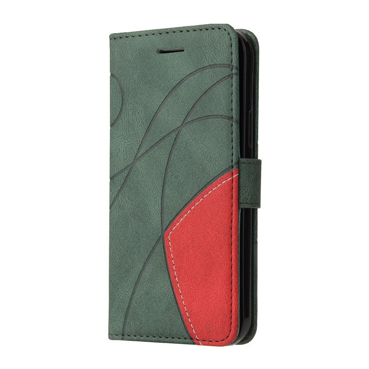 KT Leather Series-1 Bi-color Splicing Design for Oppo A94 / A94 5G / F19 Pro / A95 5G, Skin Touch Feeling PU Leather Wallet Case Flip Cover with Wrist Strap - Green