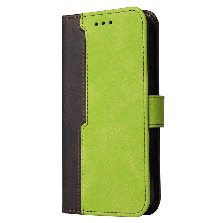 Two-Color Stitching Business Style Flip Magnetic Stand PU Leather Wallet Case for Oppo A94 / F19 Pro / Reno5 F / Reno5 Lite - Green/Black