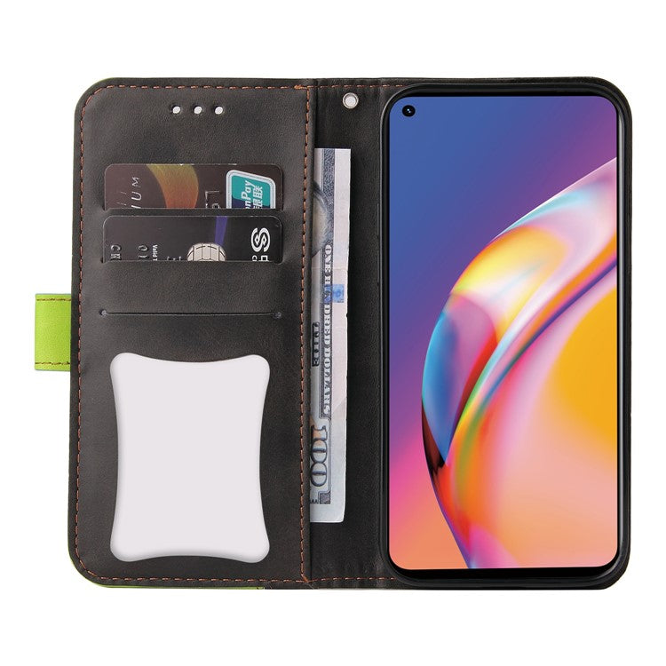 Two-Color Stitching Business Style Flip Magnetic Stand PU Leather Wallet Case for Oppo A94 / F19 Pro / Reno5 F / Reno5 Lite - Green/Black