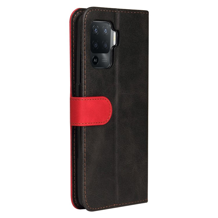 Two-Color Stitching Business Style Flip Magnetic Stand PU Leather Wallet Case for Oppo A94 / F19 Pro / Reno5 F / Reno5 Lite - Red/ Black