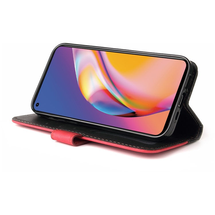 Two-Color Stitching Business Style Flip Magnetic Stand PU Leather Wallet Case for Oppo A94 / F19 Pro / Reno5 F / Reno5 Lite - Red/ Black