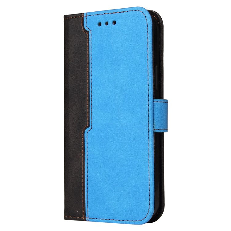 Two-Color Stitching Business Style Flip Magnetic Stand PU Leather Wallet Case for Oppo A94 / F19 Pro / Reno5 F / Reno5 Lite - Blue/Black