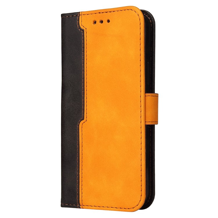 Two-Color Stitching Business Style Flip Magnetic Stand PU Leather Wallet Case for Oppo A94 / F19 Pro / Reno5 F / Reno5 Lite - Orange/Black