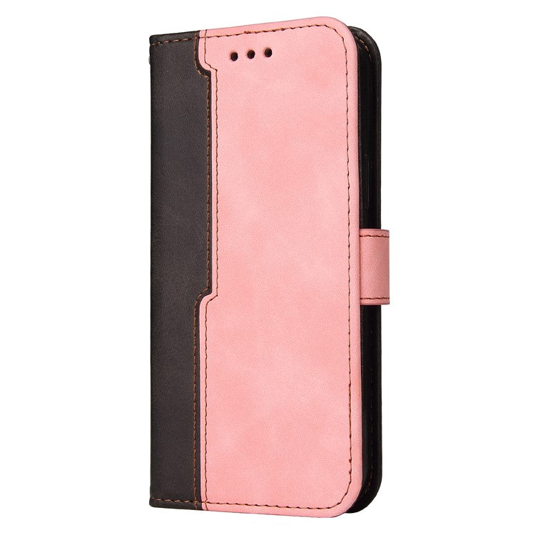 Two-Color Stitching Business Style Flip Magnetic Stand PU Leather Wallet Case for Oppo A94 / F19 Pro / Reno5 F / Reno5 Lite - Pink/Black