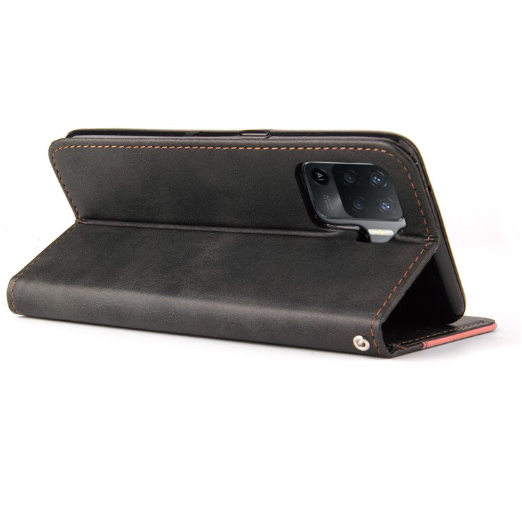 Two-Color Stitching Business Style Flip Magnetic Stand PU Leather Wallet Case for Oppo A94 / F19 Pro / Reno5 F / Reno5 Lite - Pink/Black