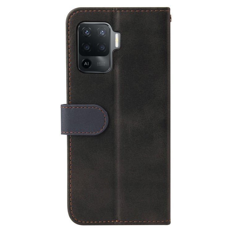 Two-Color Stitching Business Style Flip Magnetic Stand PU Leather Wallet Case for Oppo A94 / F19 Pro / Reno5 F / Reno5 Lite - Grey/Black